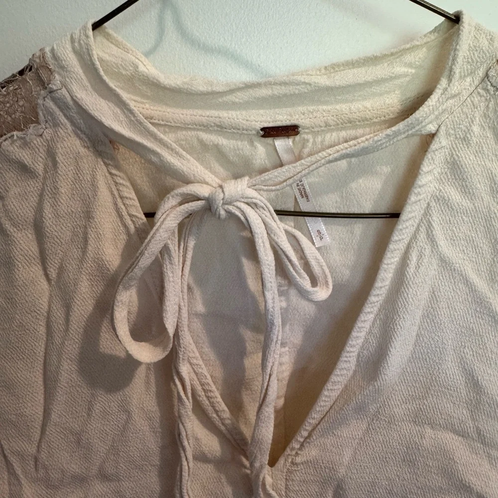 Free People Cream Blouse with Lace Sleeves